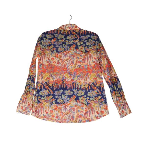 J McLaughlin Shirt Womens Small Blue Floral 100% Cotton Career Casual Boho - Picture 7 of 13